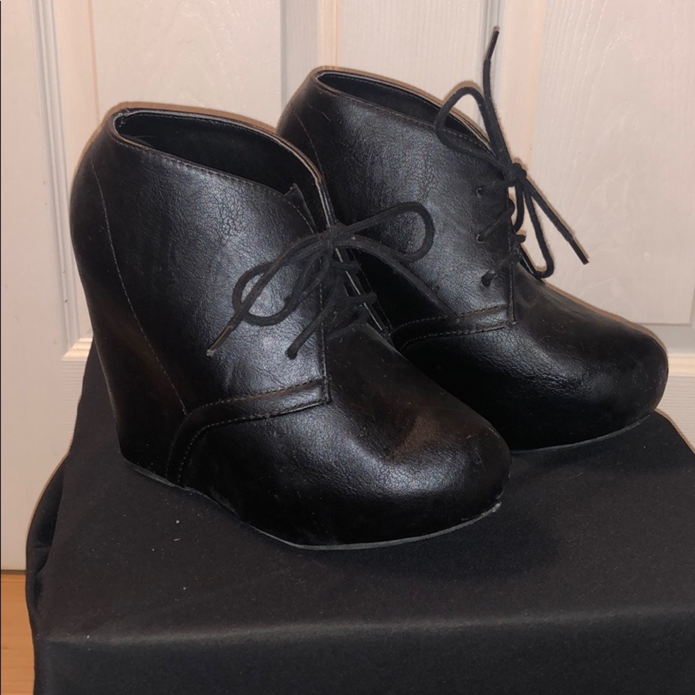 Black Leather Wedges